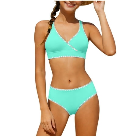 Girls Bathing Suit Fashion Adjustable Strap Swim Top with Bottom 2 Piece Swimsuit Summer Bikini Set for Girls Size 5-16