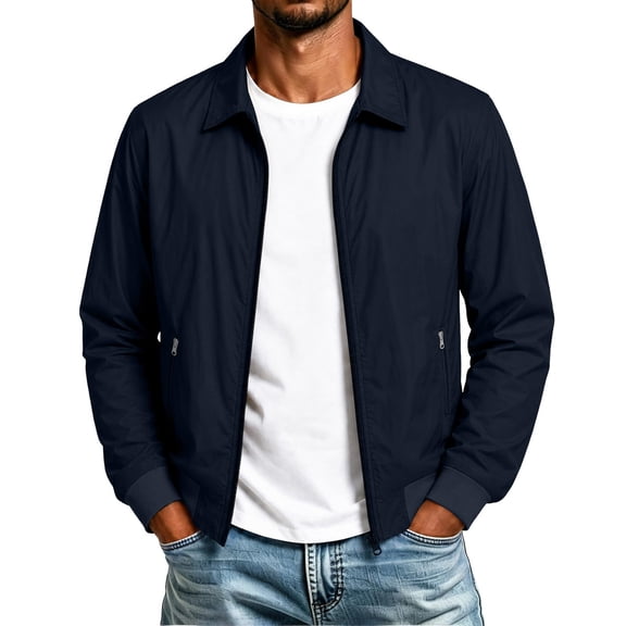 Kezqiaxn Jackets for Men Fashion Solid Long Sleeve Zipper Casual Athletic Jacket Men's Clothing Plus Size