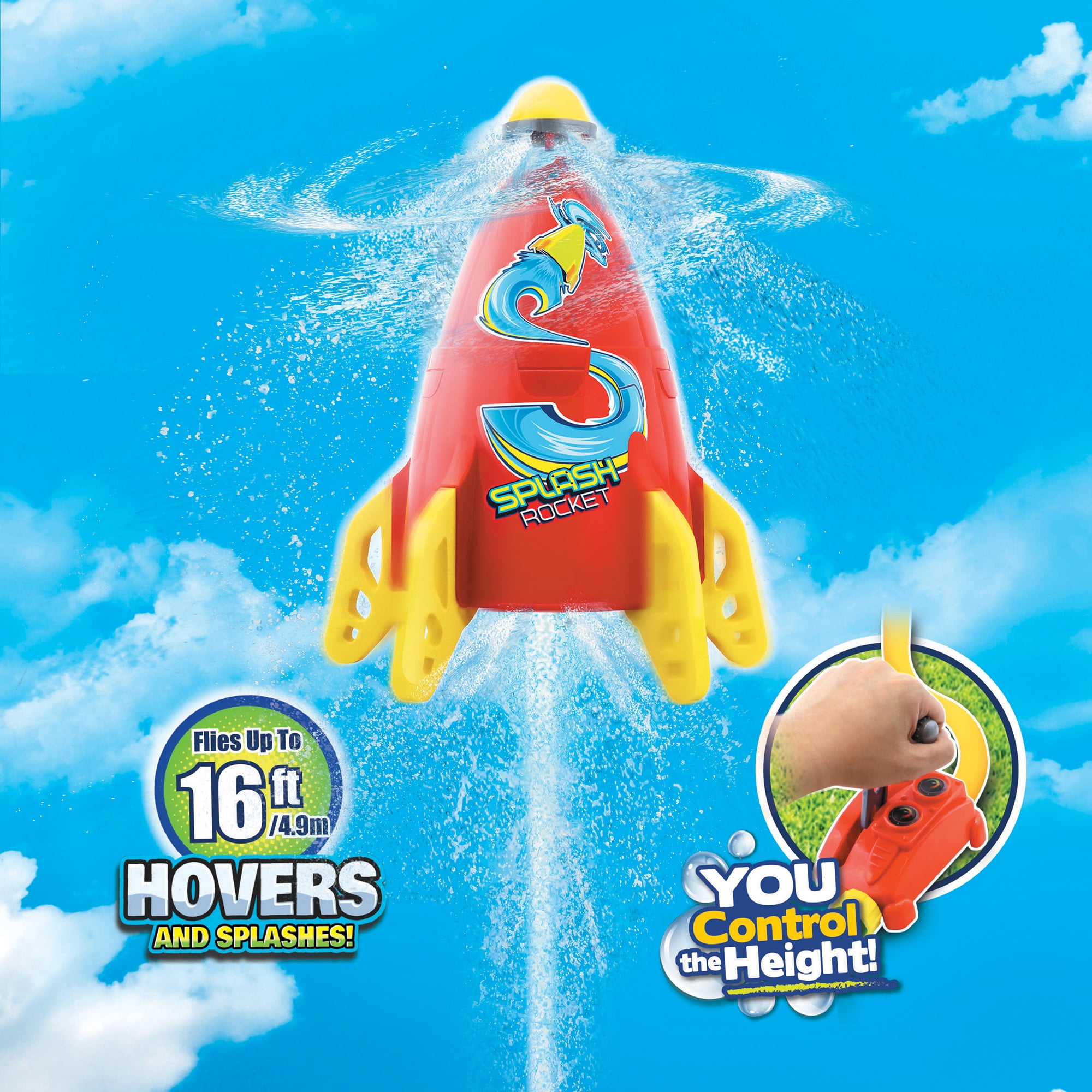 Lanard: Water-Powered Splash Rocket Sprinkler - Hovers & Sprays Water, Controllable Launcher, Flies Up To 16 ft, Hose Attaching, Outdoor Toy, Kids 5+