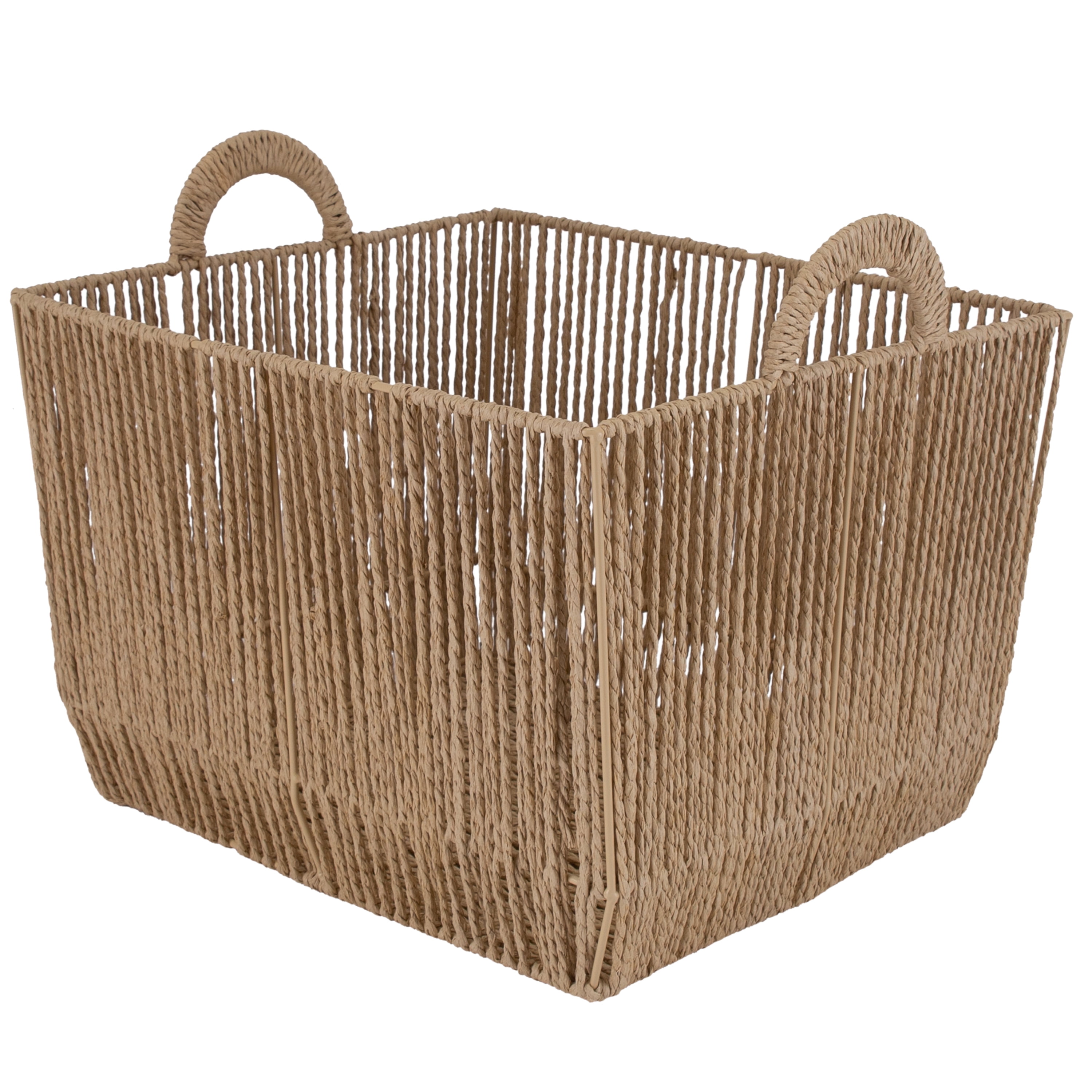 Simplify Vertical Weave Paper Rope Small Storage Basket with Round Handles