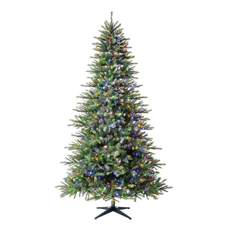 9' Pre-Lit Milford Pine Green Artificial Christmas Tree with LumaDazzle Color-Changing Twinkle LED Lights and Quick Set, by Holiday Time