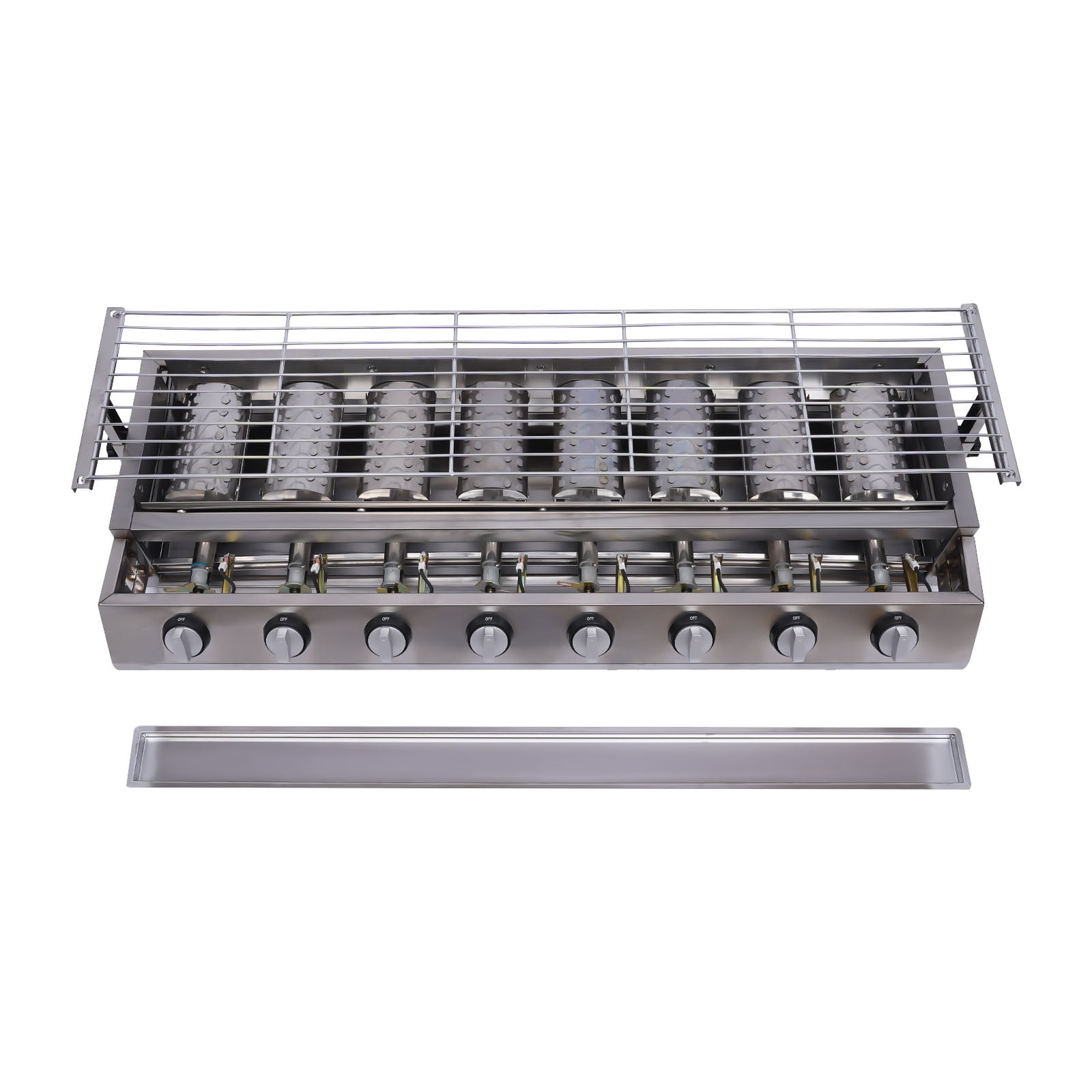 Dwellnix BBQ Grill with 8 Independent Burners Stainless Steel Gas Grill Adjustable Height Easy to Clean and Portable Design