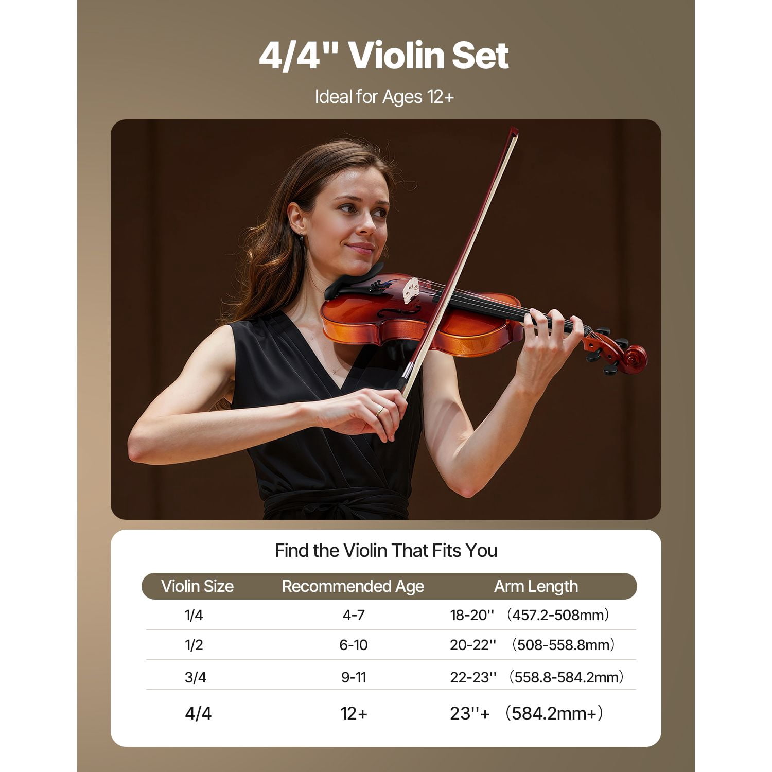 Violin 4/4 Full Size for Adults, Violin Fiddle Set for Beginners Student with Hard Case,Rosin, Bow,Shoulder Rest,Bridge,Extra Strings,Professional Solidwood Instrument (Glossy Brown)