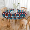 thumbnail image 3 of Blue and Orange Geometric Boho Pattern Round Fitted Tablecloth with Elastic Edge,Dining Table Cover Waterproof,Outdoor Round Tablecloth for Camping,Dining,Indoor and Outdoor, 3 of 7