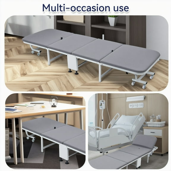 Lanzxjv Foldable Bed, 4-Fold Storage Design Guest Bed, Adult Reclining Office Chaise with Wheels, Lounge Chair Sleeping Cot Bed, Perfect for Office, Camping and Home use