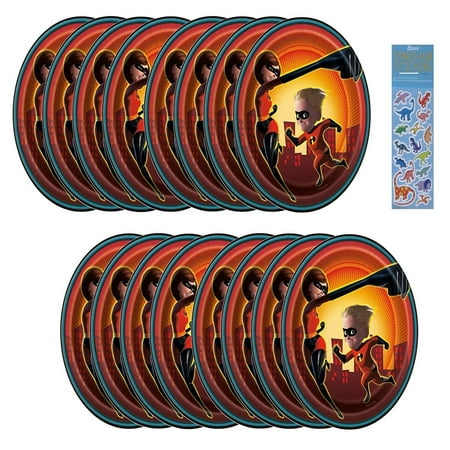 Incredible Birthday Bash Pack: 16 Count Dessert Cake Plates - Party Supplies Bundle for The Incredibles Themed Celebration - Fun & Festive Decor