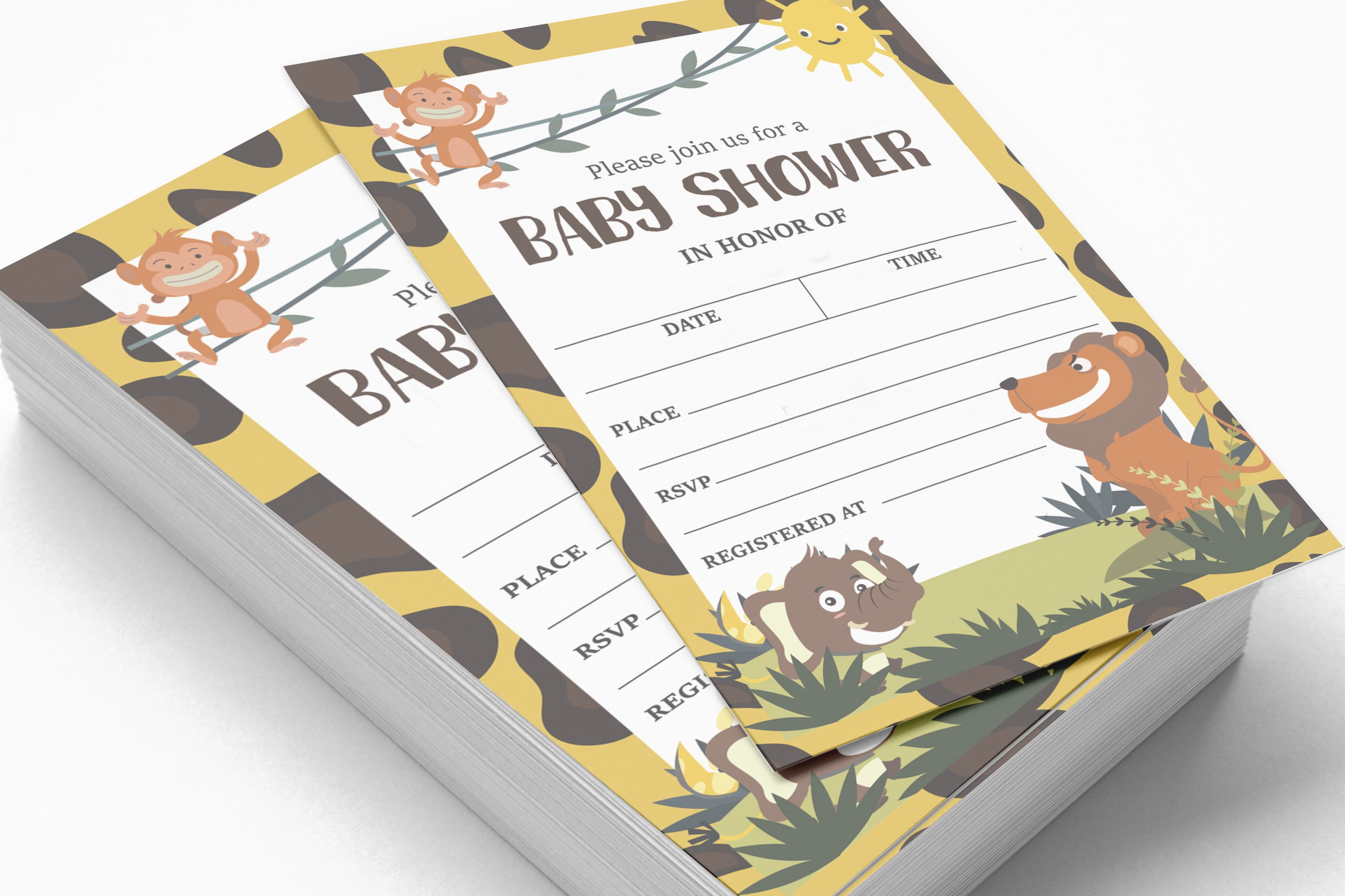 Inkdotpot 30Jungle Animals Baby Shower Invitation Cards Gender Neutral Fill In Blank Invites