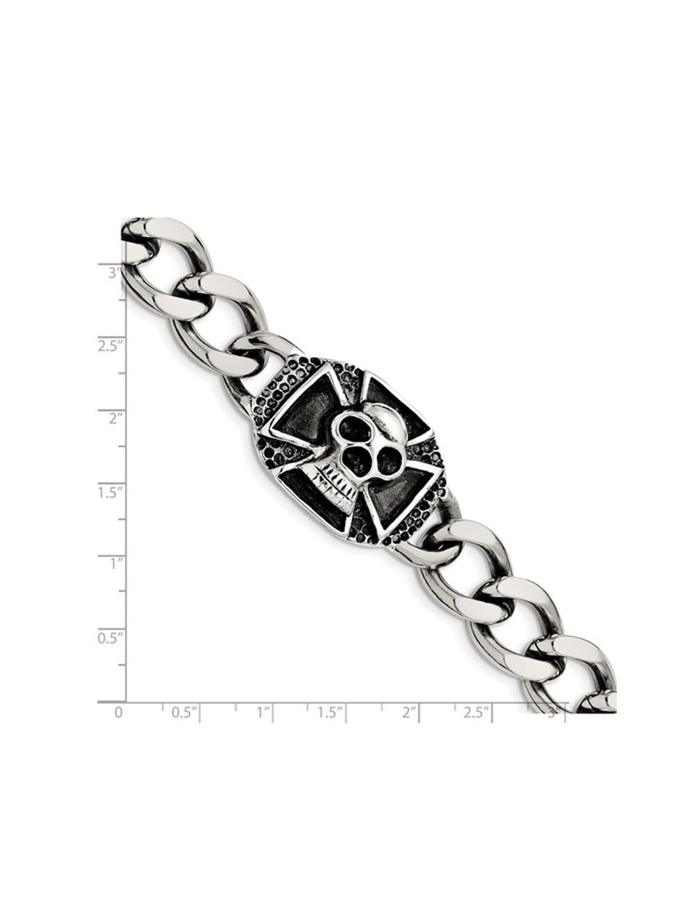 Stainless Steel Antiqued and Polished Skull Curb Bracelet (9.00 inches) for Men