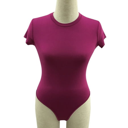 

Xinqinghao Womens Jumpsuits Casual Women Short-sleeved Solid Jumpsuit Basic Nightclub Bodysuits Clothes Workout Romper Purple XL