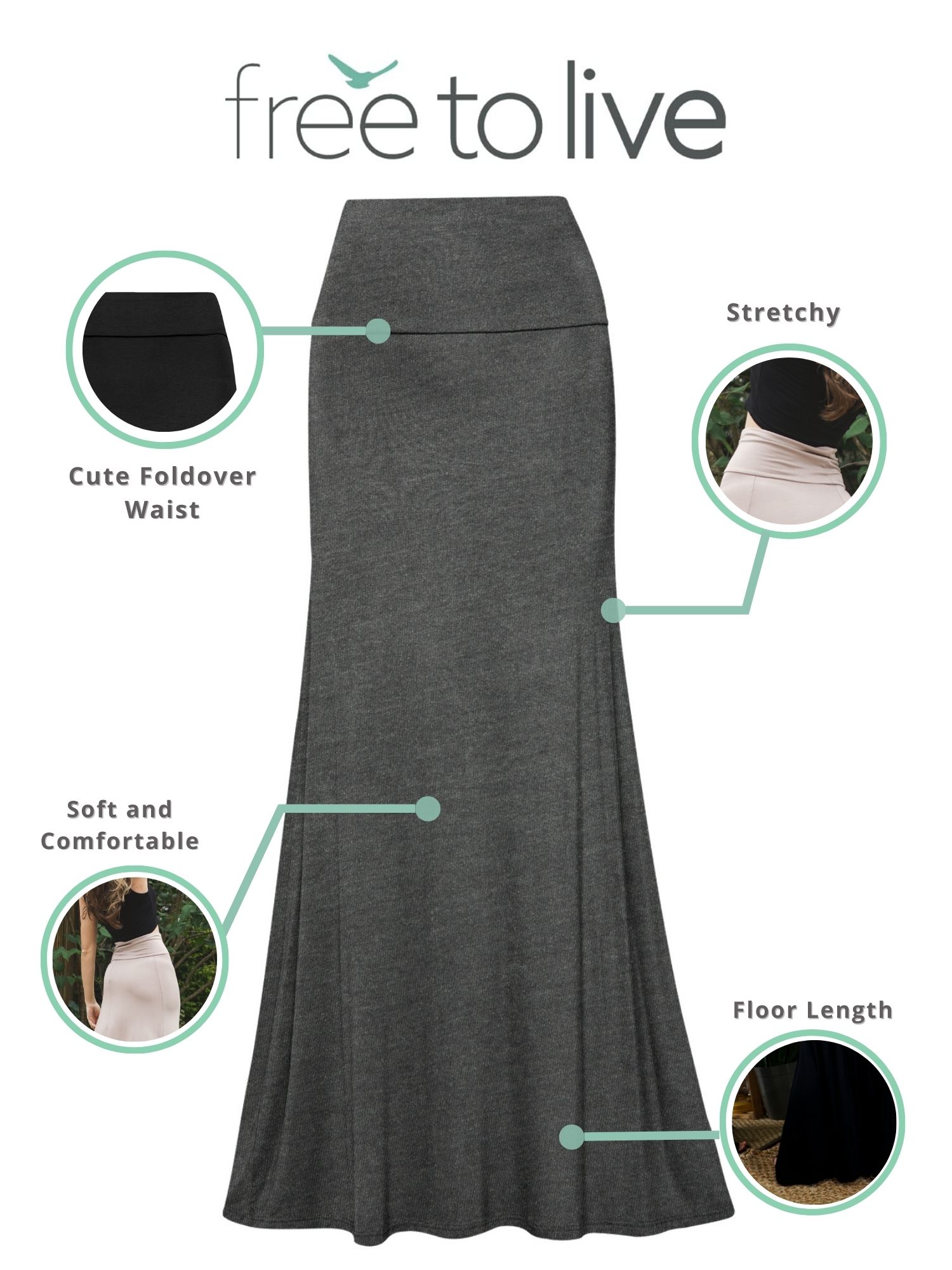 Women's High Waist Maxi Skirts - 3 Pack Fold Over Flowy Flare Skirts, Floor Length In Black, Charcoal & Navy