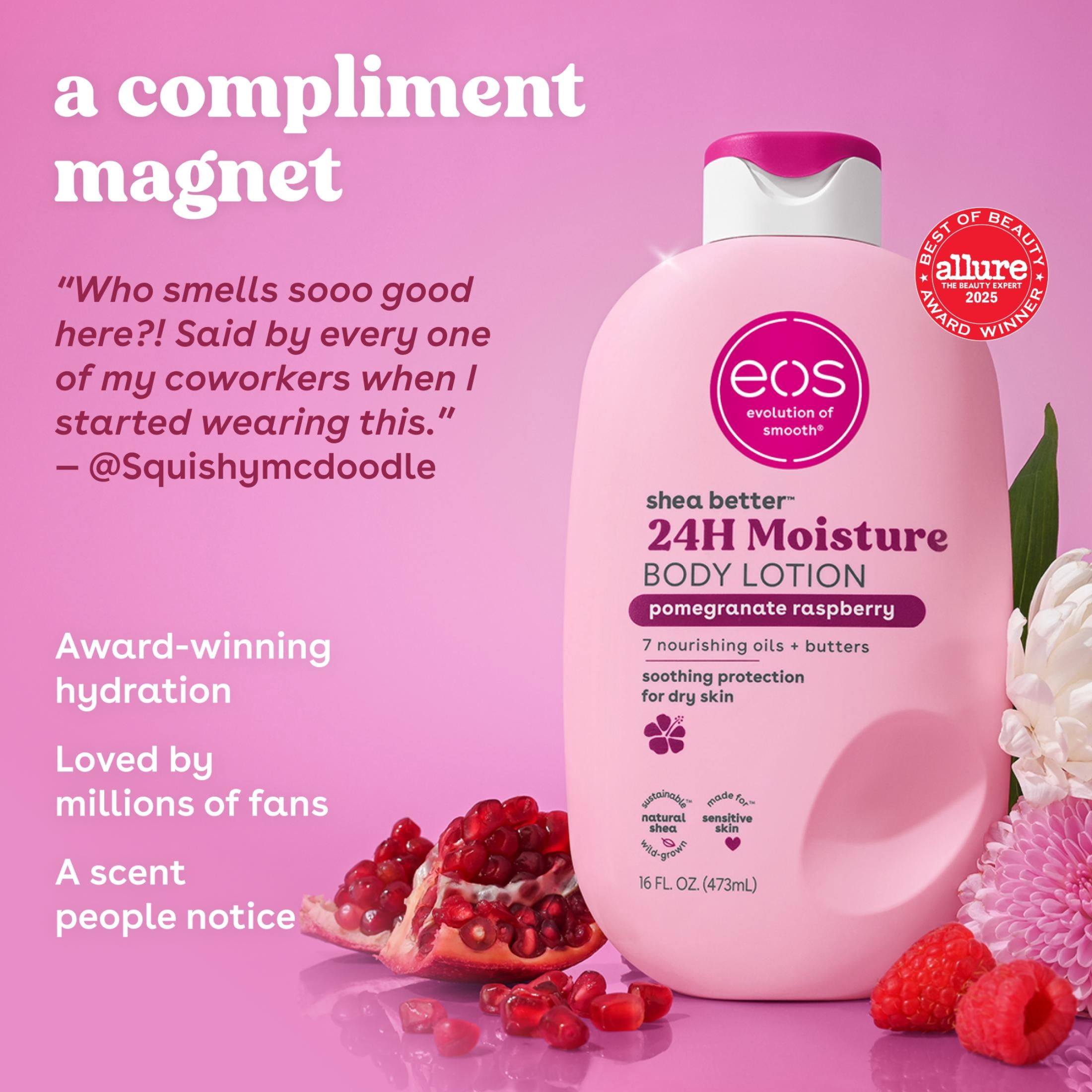 (3 pack) eos Shea Better Body Lotion - Pomegranate Raspberry, for Dry Skin, 16 fl oz