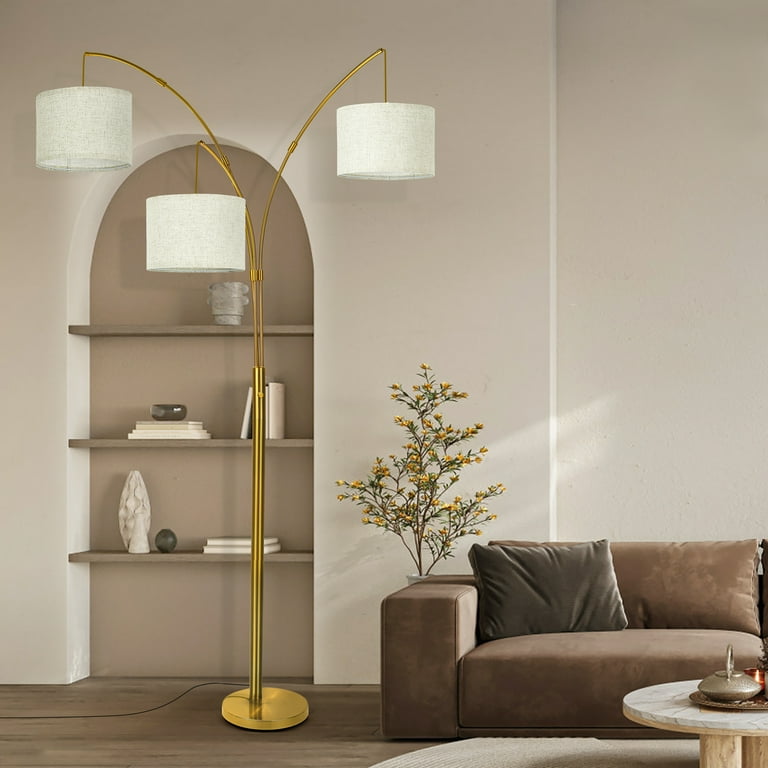 JingleChoo RGB Arc Floor Lamp - Dimmable LED With 3 Color Temperatures, Rattan Shade, App & Remote Control, Modern Tall Lamp For Living Room