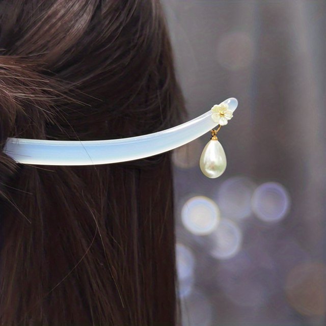 Vintage Chinese Style Cheongsam Hair Accessories: Handmade Hanfu Acetate Hairpin with Jade Flower Tassel