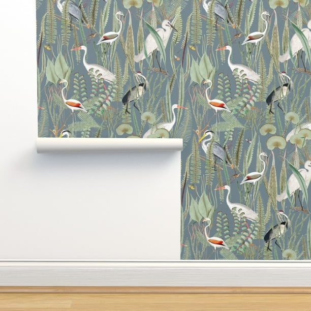 Peel & Stick Wallpaper Swatch Cranes Herons Slate Blue Gray Large