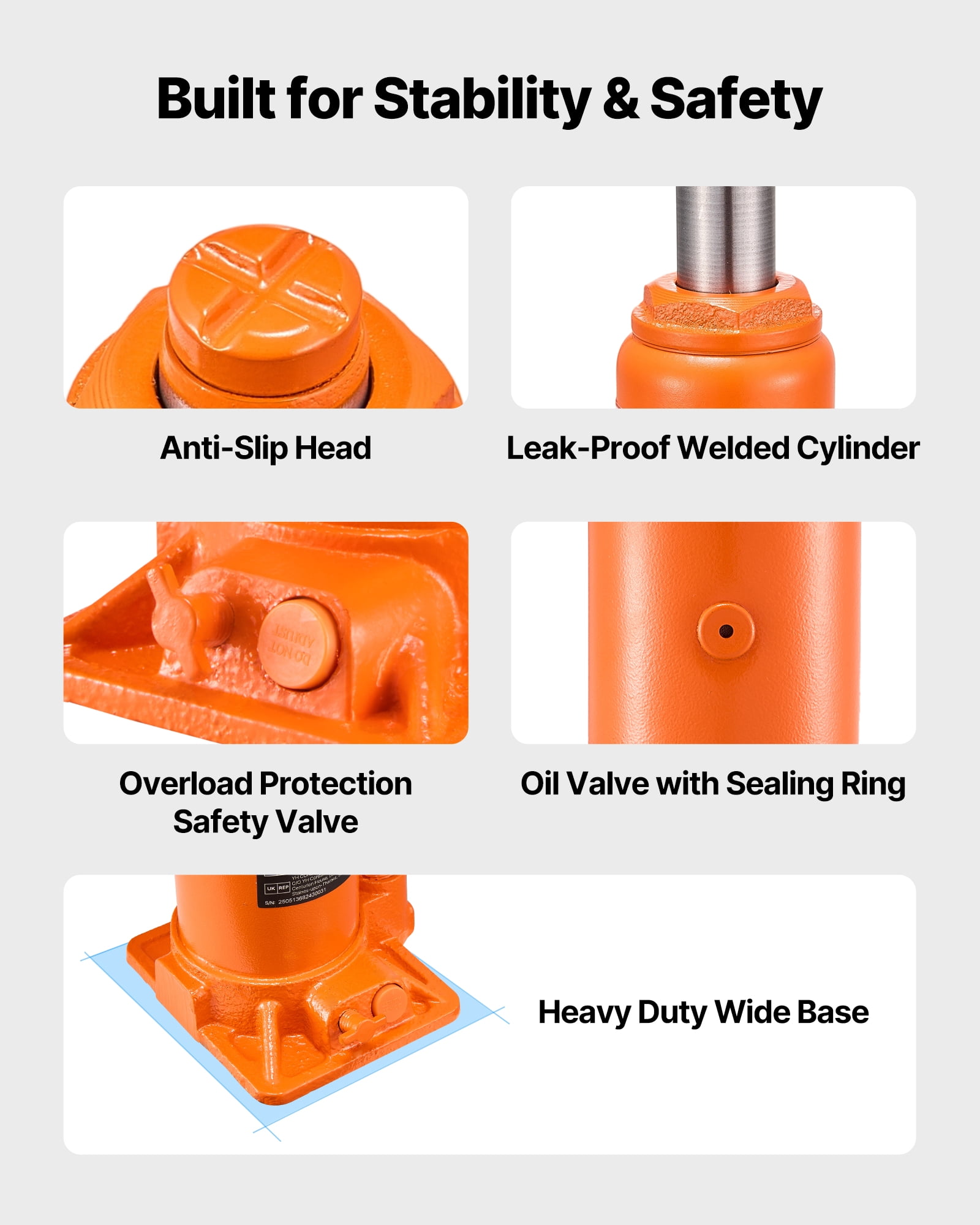 VEVOR Hydraulic Bottle Jack, 10 Ton (22046 lbs) Capacity, 9.3-18.5 Inch Lifting Range, Heavy Duty Welded Bottle Jack
