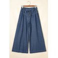 thumbnail image 3 of Women's Sky Blue Polka Dot Wide Leg Jeans – High Waist Denim Pants with Drawstring Detail, 16, 3 of 12