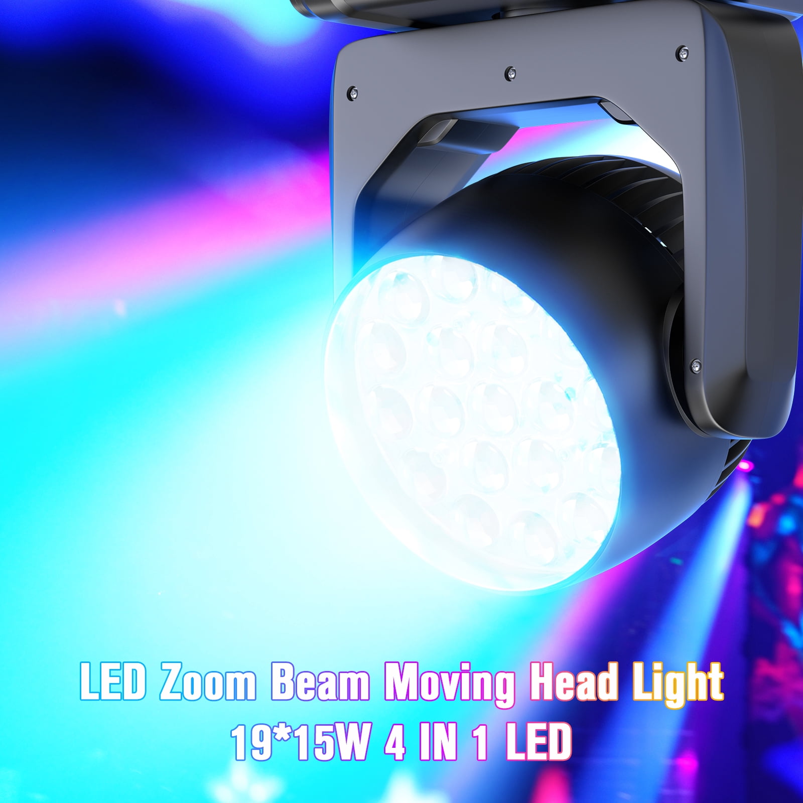 2Pack LED 19x15w RGBW 4 in1 8500K Moving Head Wash Beam Light,Sound Activated DJ Disco Stage Light for Karaoke Dance Hall KTV Bar