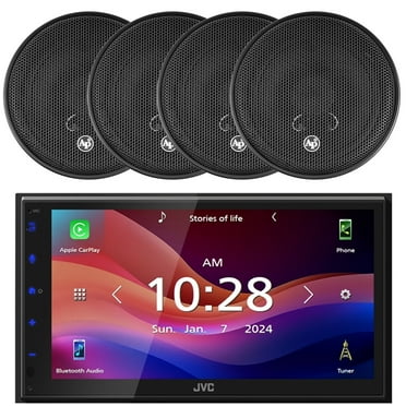 JVC KW-M690BW 6.8" Capacitive Monitor Single-DIN Bluetooth USB/MP3 Digital Media Shallow Chassis Multimedia Receiver, 4x 6.5” 300 Watts Max Power 2-Way High Performance Component Car Audio Speakers