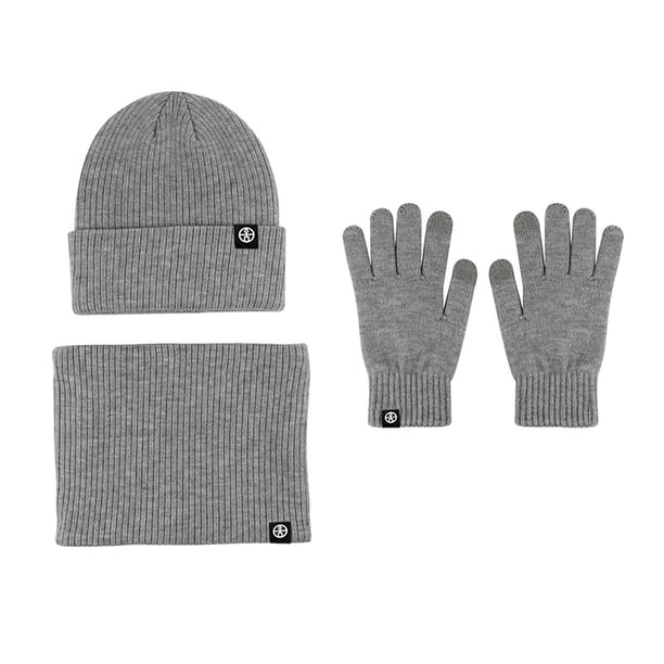 Conjunto de tres piezas de guantes, gorros y bufandas de punto cálidos de estilo europeo e invernal con terciopelo grueso y gorro. Bufandas, gorros y mitones para mujer.