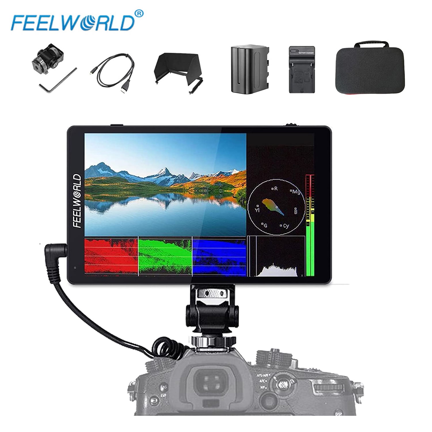 FEELWORLD F7 PRO+ Battery Carry Case Inch Touch Screen DSLR Camera  Field Monitor with Waveform VectorScope Histogram 3D Lut F970 External Kit  Install for Power Wireless Transmission 4K HDMI Input