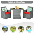 thumbnail image 6 of Costway 3PCS Patio Rattan Furniture Set Cushioned Sofa Armrest  Garden Red, 6 of 12