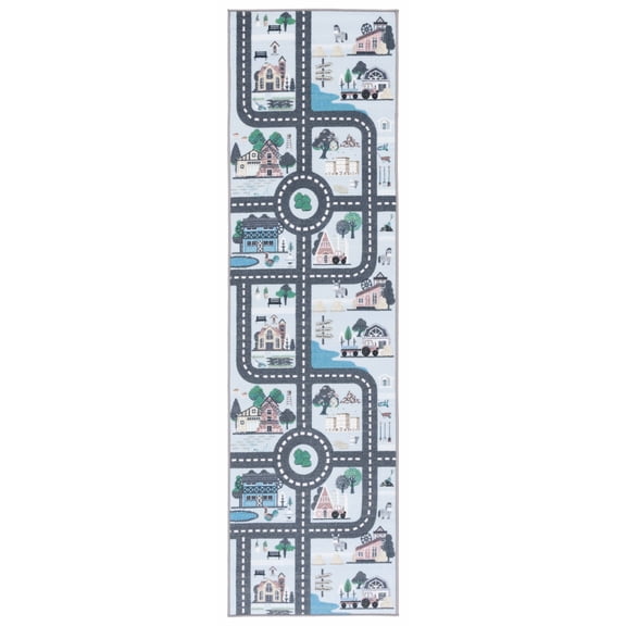SAFAVIEH Kids Playhouse Farm Crossroads Machine Washable Runner Rug, Blue/Dark Grey, 2'2" x 8'