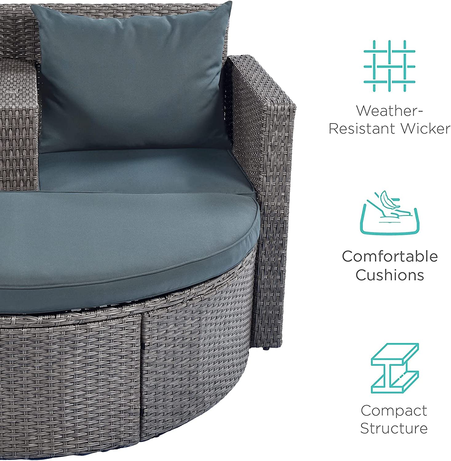 Outdoor Garden Patio Sofa Sets with Side Table for Umbrella, SEGMART Newest 2 Pieces Wicker Patio Furniture Set with Removable Seat Cushions & Half-Moon Sofa for Porch, Backyard, 300lbs, S1542 - image 5 of 9