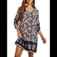 thumbnail image 2 of Vestido Informal de Verano para Mujer, Estilo Bohemio, con Borlas y Cuello Anudado, Larga 3/4, Estampado Floral Corto Albaricoque Negro XXL, 2 of 8