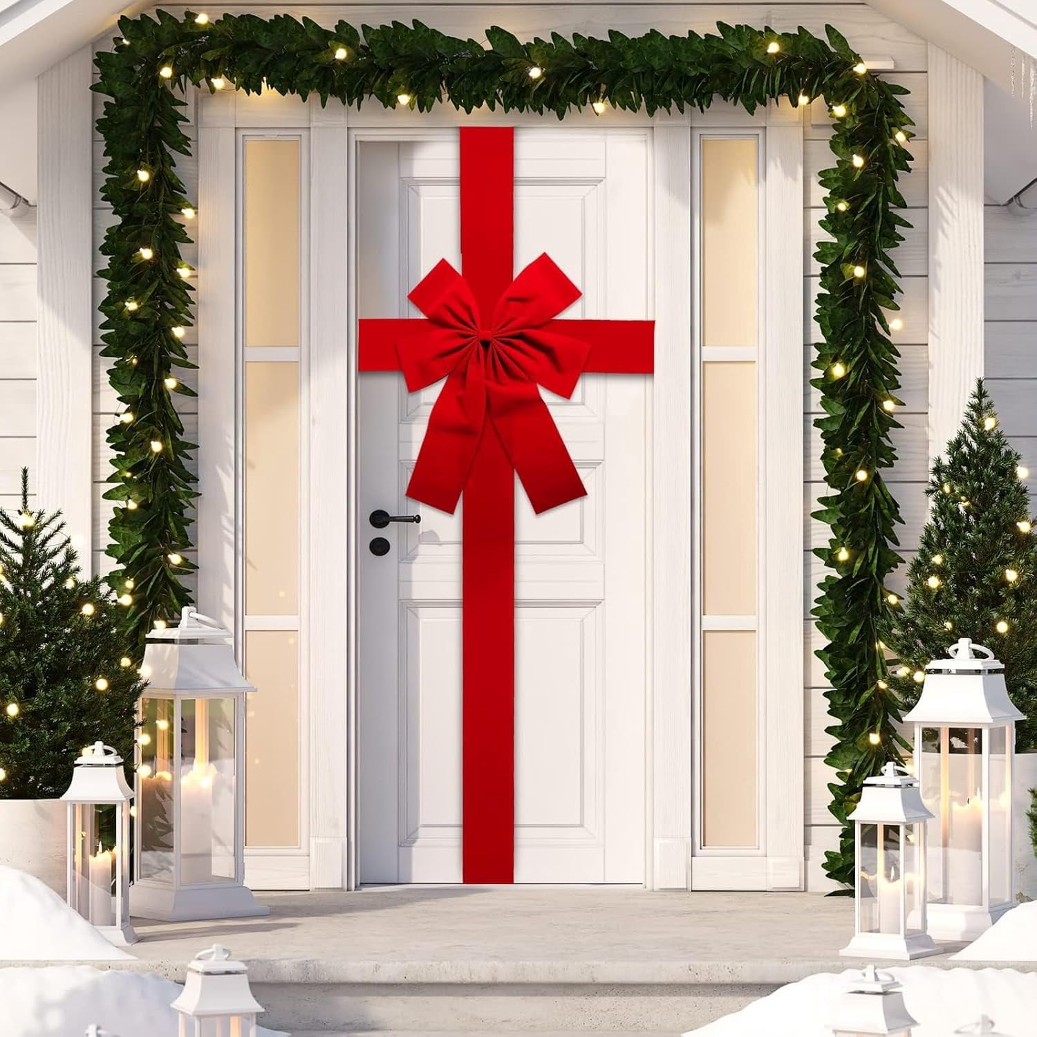 Dalrosia Christmas Cabinet Door Ribbon Big Red Bow Large Door Lace Christmas Tree Bow Xmas Holiday Decorations Christmas Front Door Party Supplies
