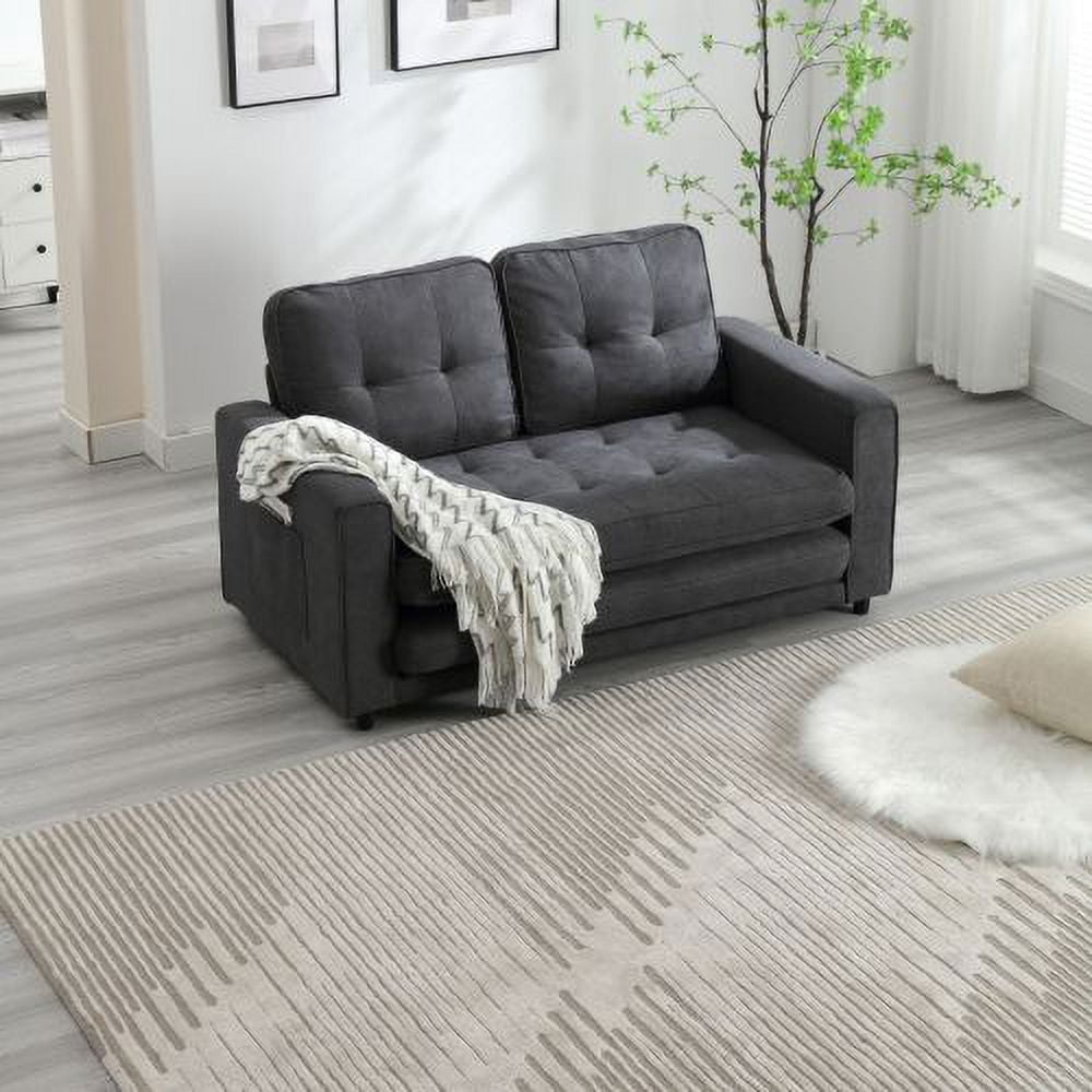 BSHTI 3 Fold Sofa,Convertible Futon Couch sleeper sofabed,Space saving loveseat,Pull Out Couch Bed for Living Room,Dark Gray Velvet linen fabric