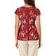 thumbnail image 3 of INSPIRAR CHIC Blusa Peplum de Encaje con Cuello Redondo y Mangas Cortas, Corte Alto-Bajo, Talla XS, Roja, 3 of 6