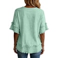 thumbnail image 4 of longantii Linen Shirts for Women V Neck Casual Cute Oversized Shirt Loose Basic Holiday Summer Tops Boho Beach Vintage Tshirts Green M, 4 of 6