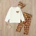 thumbnail image 2 of Odeerbi Baby Girls Clothes Toddler Outfit Newborn Infant Warm Leopard Print T-shirt Pants Hairband Outfits Set White, 2 of 9