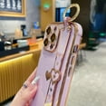 thumbnail image 6 of for iPhone 15 Pro Max Case with Hearts Wrist Strap Stand Camera Protection Luxury Glitter Plating Soft Silicone TPU Protective Case for Women Girls (Purple), 6 of 12