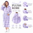 thumbnail image 3 of Aezemi Women Winter Hoodie Long Robes Plaid Fashion Thick Fleece Quick Dry Shower Bathrobe with Pockets Long Sleeve Tie Front Mid-Length Home Sleepwear Pajamas, 3 of 6