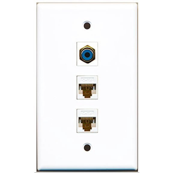 RiteAV - 1 Port RCA Blue 2 Port Cat6 Ethernet White Wall Plate