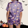 thumbnail image 4 of Halloween Pajamas Women Set Satin Classic Fit Soft Comfort Bat Print Silk Pj Shorts Set Ruffle Lingerie Notch Collar Sleepwear, 4 of 5