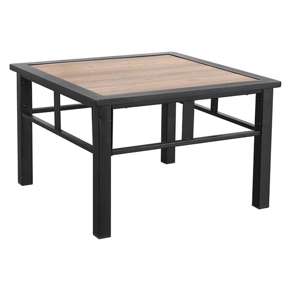Outdoor Metal Square Table Patio Bistro Dining Furniture with Wood-Like Table Top, Steel Frame