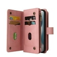 thumbnail image 5 of SaniMore Case for iPhone 14 6.1" 2022, PU Leather Case Zipper Wallet + Card Holder + Detachable Wrist Strap Kickstand Magnetic Clasp 360°Full Protective Shockproof Anti-drop Business Case, Pink, 5 of 13