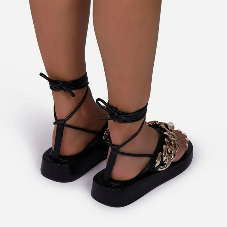 Flatform Sandal Flat for Womens Flip Flop Gladiator Lace Up Strappy Sandals,Cross  Tie Flat Sandals,Beach Sandals 