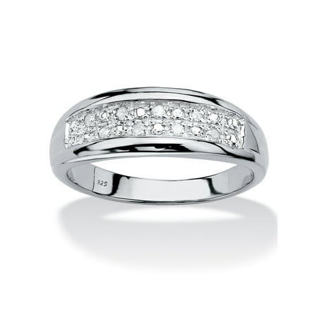 Men's Round Genuine Diamond Double Row Ring 1/8 TCW in Platinum over Sterling Silver