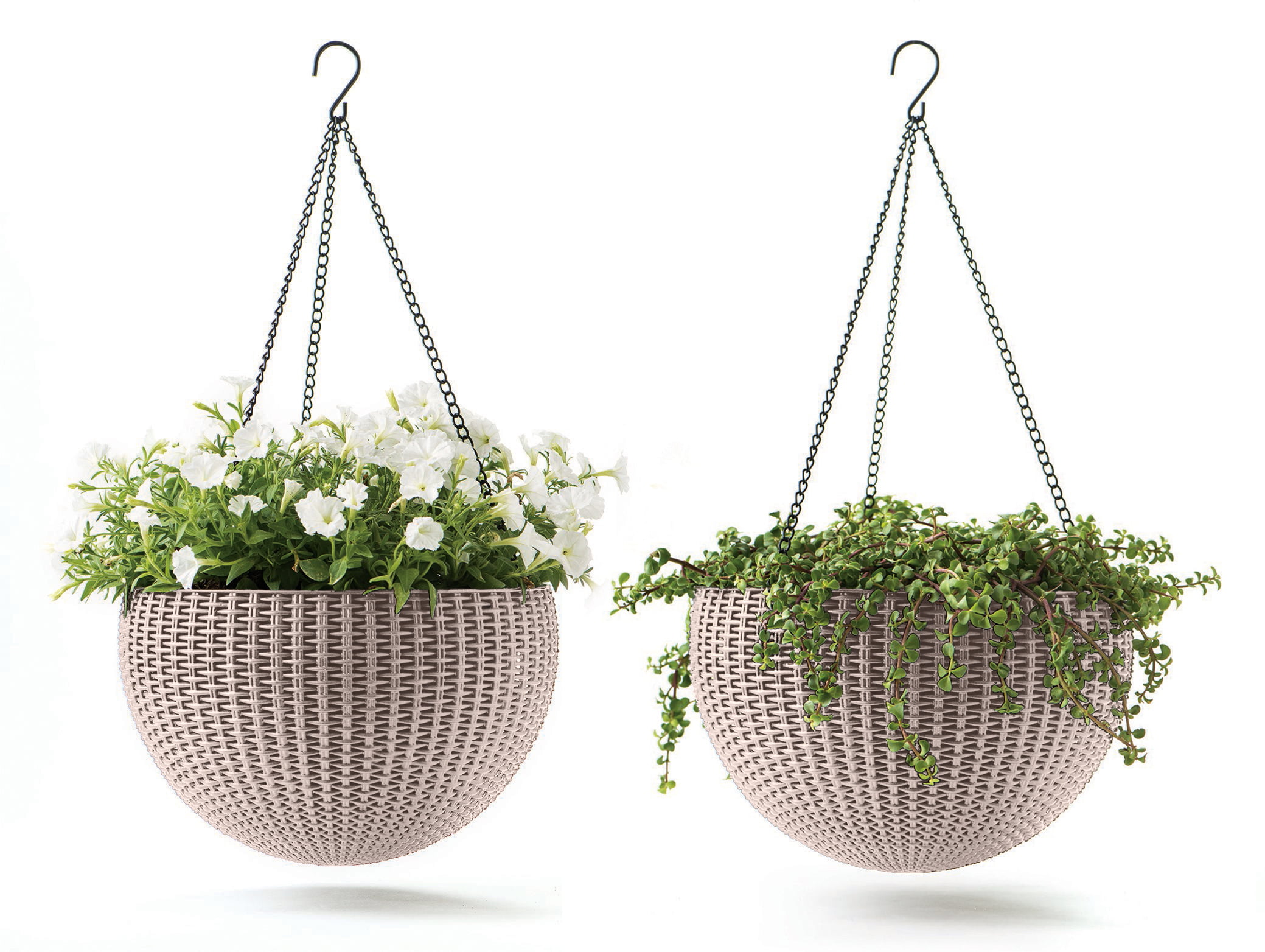 All Weather Rattan Effect Plastic Hanging Basket 12” Lined Planter