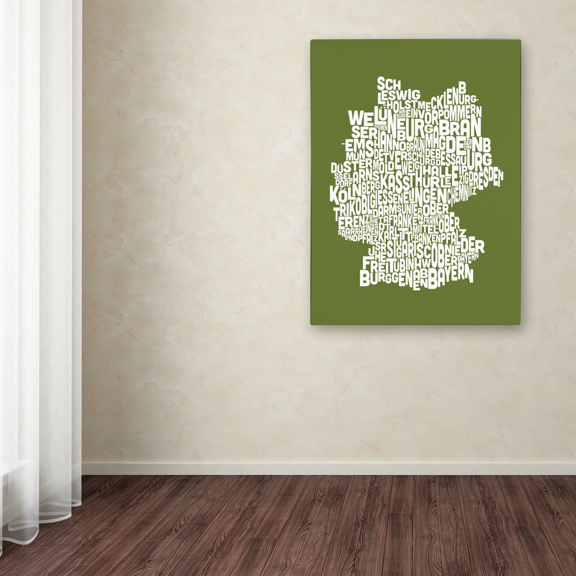 Trademark Art 'OLIVE-Germany Regions Map' Canvas Art by Michael Tompsett