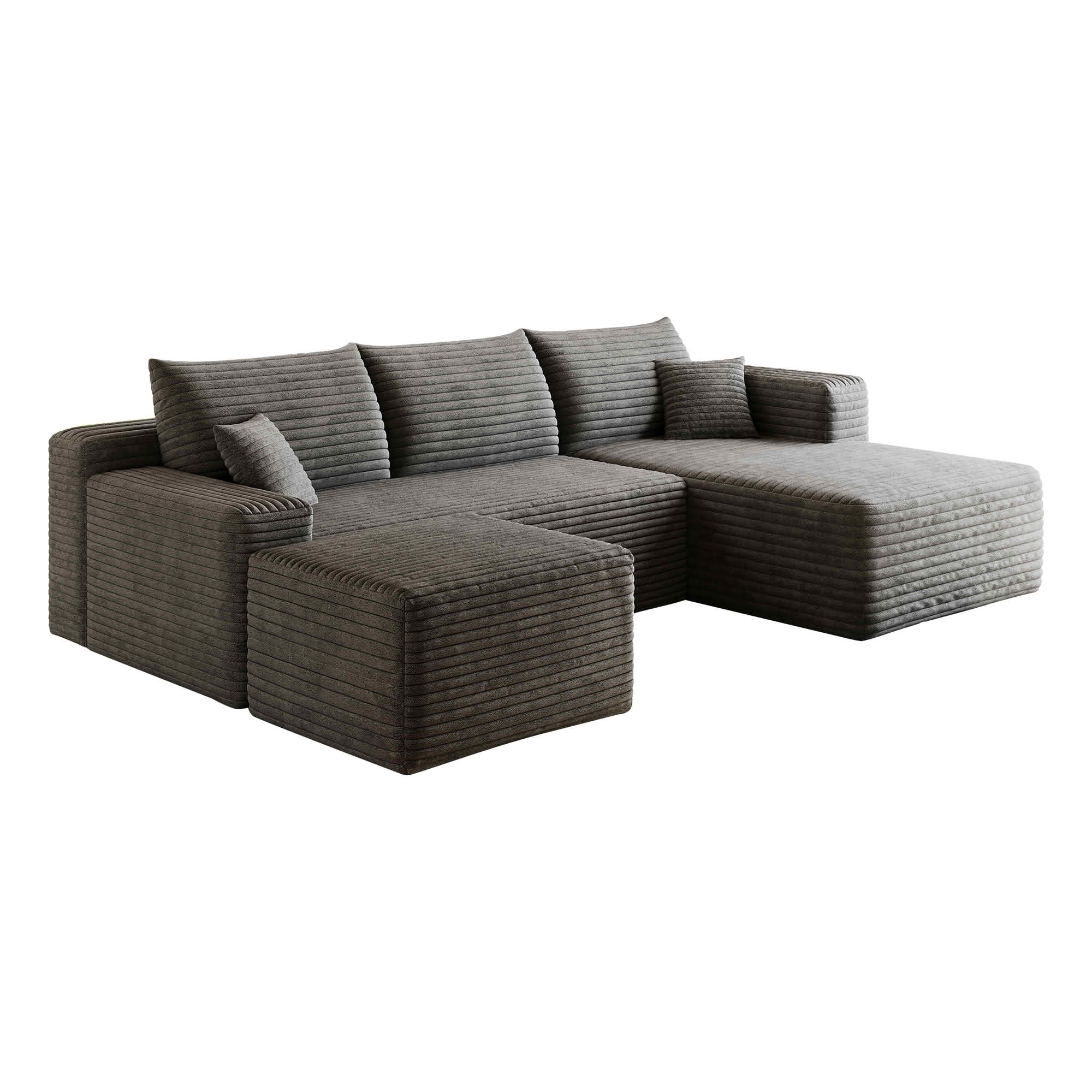 MAYEERTY 95" Corduroy U-Shaped Sectional Sofa with Ottoman, Deep Seat Cloud Couch, No Assembly Leisure Sofa for Home