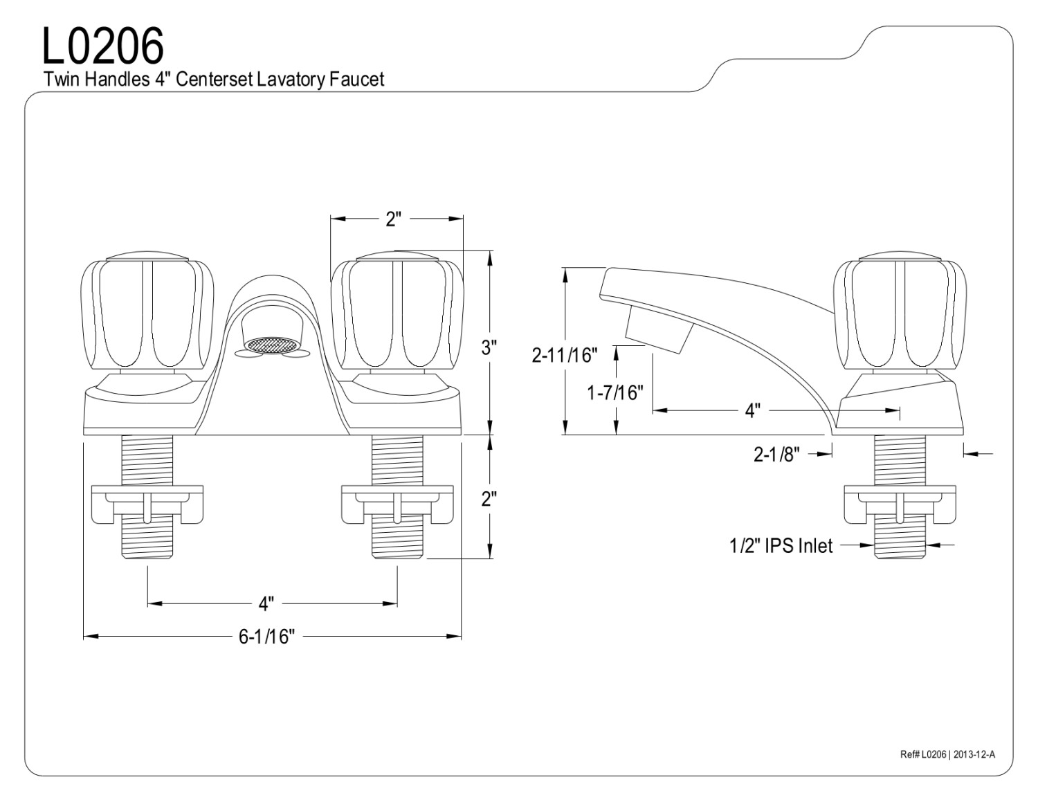 Kingston Brass L0206 4 in. Centerset Bathroom Faucet, Polished Chrome