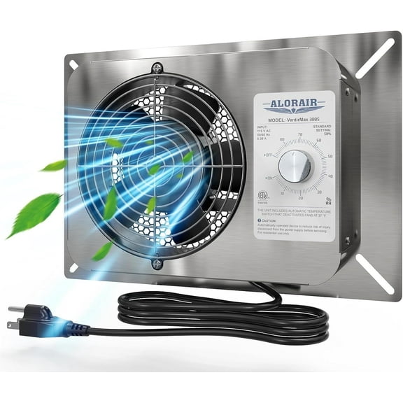 ALORAIR 300CFM Crawlspace Ventilation Fan with Humidistat, IP55 Rated Basement Stainless Steel Exhaust Fan, Built-In Isolation Net 6.7 Inch Foundation Vent Fan for Crawl Space, Garage, Attic,Grow Ten