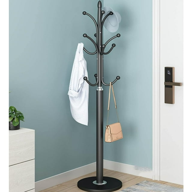 IMPREC Free-Standing Coat Rack, Hat Hanger Metal Coat Hangers Backpacks Umbrellas Purses Simple Coat Stand Stylish Coat with Stable Round Marble Base (Color : Black)