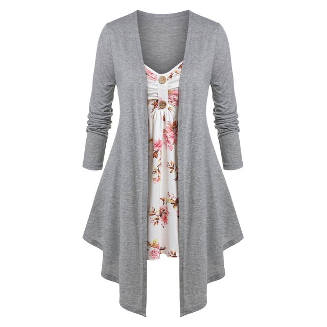 Talla grande TwinSet Twinset Impresión floral Irregular Tee Rosegal Mangas largas de talla grande