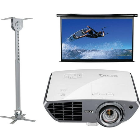BenQ HT4050 Colorific DLP Full HD Short-Throw Home Theater Projector, Elite Screens Electric100H Spectrum Series 100