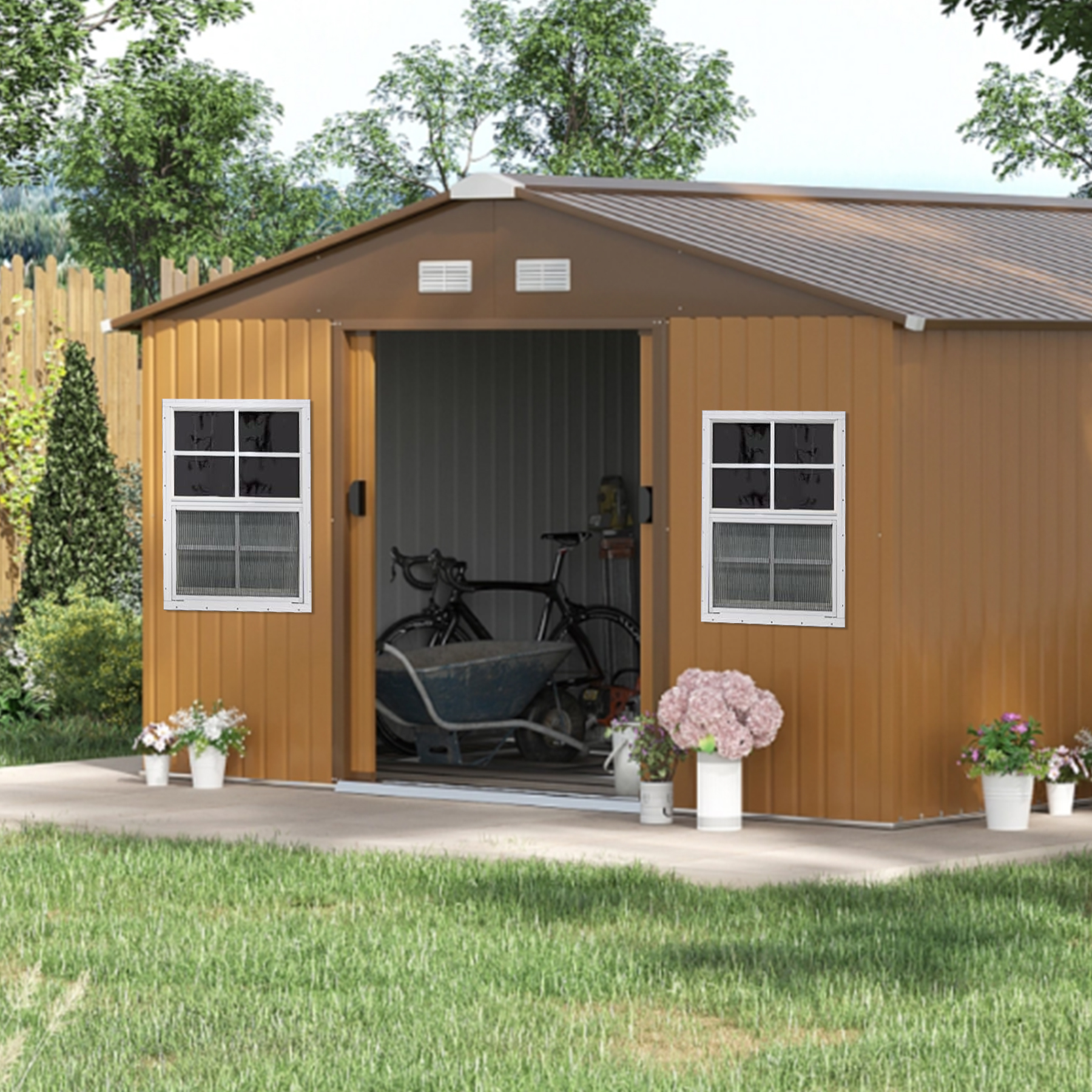 Gaahing Heavy-Duty Aluminum Shed Windows Kit Flush Mount with Tempered Glass & Fiberglass Screens,24" x 36",2-Pack